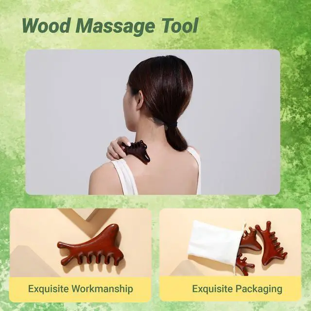 Alt view image 7 of 7 - 4-in-1 Wooden Gua Sha Massage Tool,2Pcs Natural Brown Sandalwood, Face & Body Lymphatic Drainage, Jaw Lifting, Head Massage Comb for Head,Face,Eye,Neck & Body Meridian