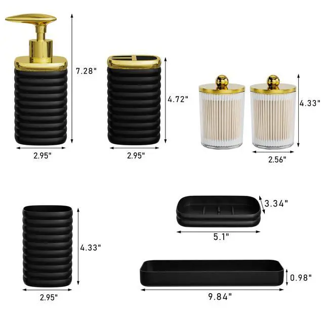 Alt view image 3 of 7 - Bathroom Accessory Set - Gorgeous Bathroom Set, 7PC Black Bathroom Accessories Set, Soap Dispenser, Toothbrush Holder, Qtip Holder Set, Bathroom Accessories Sets Complete for Home
