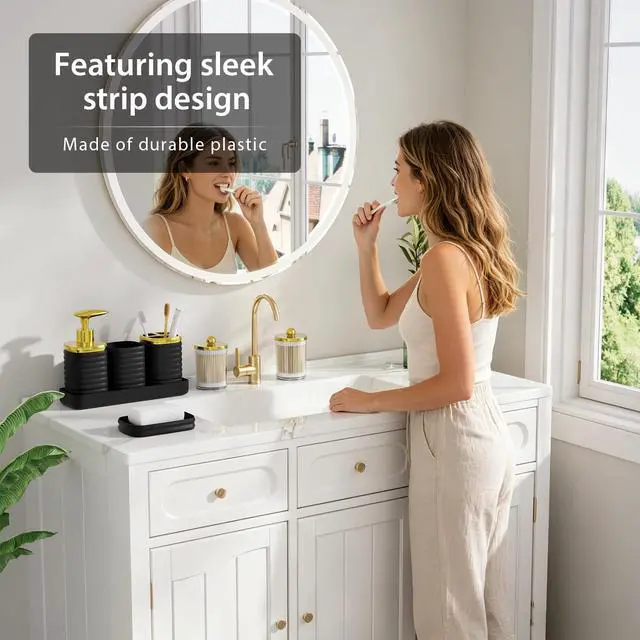 Alt view image 4 of 7 - Bathroom Accessory Set - Gorgeous Bathroom Set, 7PC Black Bathroom Accessories Set, Soap Dispenser, Toothbrush Holder, Qtip Holder Set, Bathroom Accessories Sets Complete for Home