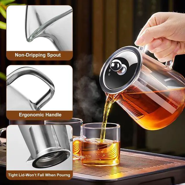 Alt view image 5 of 7 - Glass Teapot, Tea Pot with Removable Infusers for Loose Tea, Borosilicate Glass Tea Kettle Tea Maker Stovetop for Party, Camping,Travel (950ML)