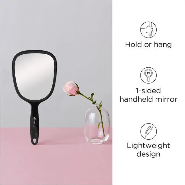 Alt view image 2 of 7 - Standard Handheld Mirror with Handle, Single-Sided 1X Mirror for Makeup, Hair Styling, Makeup Application, Shaving, Skincare & Everyday Grooming, Compact Travel Mirror, Black, 5" x 11"