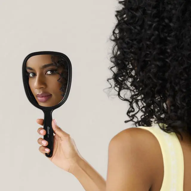 Alt view image 3 of 7 - Standard Handheld Mirror with Handle, Single-Sided 1X Mirror for Makeup, Hair Styling, Makeup Application, Shaving, Skincare & Everyday Grooming, Compact Travel Mirror, Black, 5" x 11"