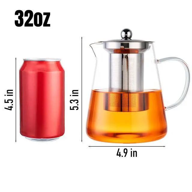 Alt view image 2 of 7 - Glass Teapot 33oz/950ml, Tea Pot with Removable Infusers for Loose Tea, Borosilicate Glass Tea Kettle Tea Maker Stovetop for Camping, Tea Infuser for Loose Leaf Tea Travel