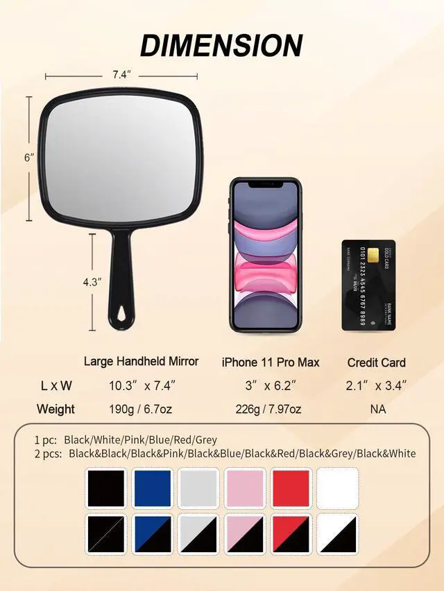 Alt view image 2 of 7 - Hand Mirror Salon Barber Hairdressing Handheld Mirror with Handle (Square Black 7.4 x 10.3 inches)
