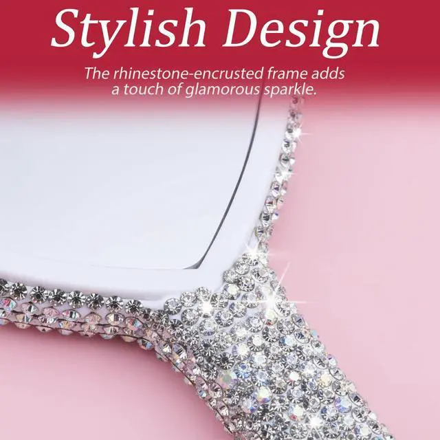 Alt view image 2 of 7 - Rhinestone Handheld Mirror, Heart Shaped Hand Mirror Glitter Cosmetic Portable Cute Travel Makeup Lash for Women Wedding Silver White