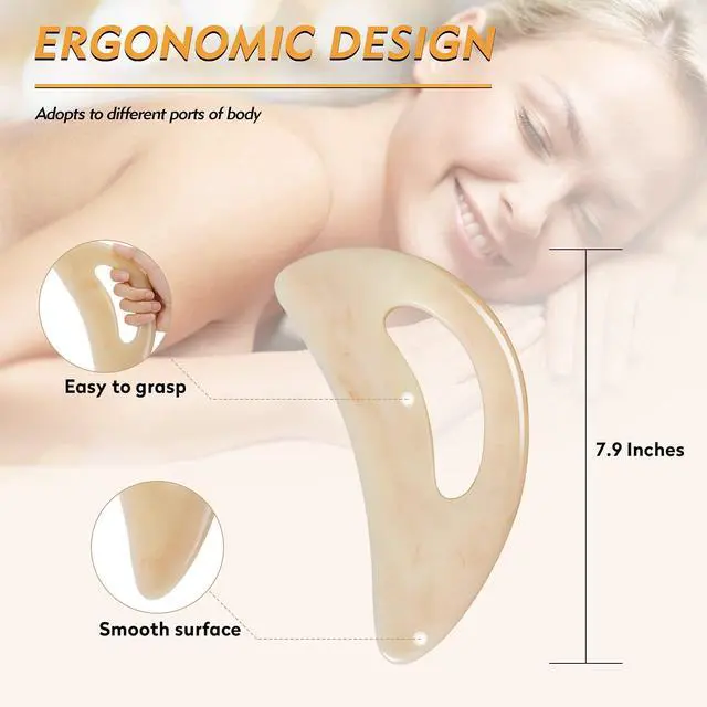Alt view image 2 of 6 - Large gua sha Massage Tool, Lymphatic Drainage Massager,Muscle Scraping Massage Tools,Body Sculpting Anti Cellulite Tools for Man and Women (Bone)