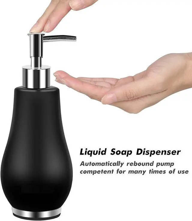 Alt view image 4 of 6 - Bathroom Accessories Set 4 Pcs Toothbrush Holder Soap Dispenser Ceramic Bathroom Accessory Set with Toothbrush Cup Soap Dish Tumbler Black