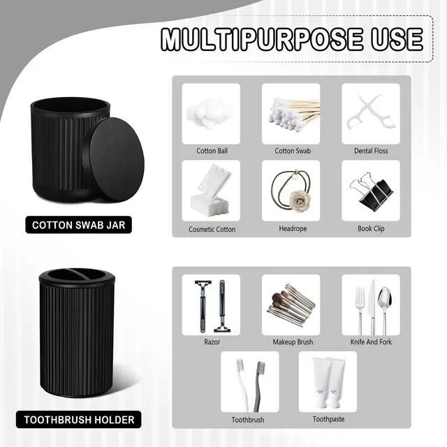Alt view image 4 of 6 - Matte Black Bathroom Accessories Set, 4 Pcs Glass Bathroom Accessory Set, Soap Dispenser, Toothbrush Holder, Qtip Holder Set, Bathroom Sets Complete, Bathroom Sink Set for Modern Home Decor
