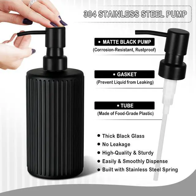 Alt view image 3 of 6 - Matte Black Bathroom Accessories Set, 4 Pcs Glass Bathroom Accessory Set, Soap Dispenser, Toothbrush Holder, Qtip Holder Set, Bathroom Sets Complete, Bathroom Sink Set for Modern Home Decor
