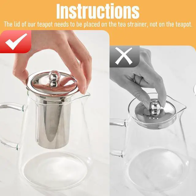 Alt view image 4 of 7 - Glass Teapot 33oz/950ml, Tea Pot with Removable Infusers for Loose Tea, Borosilicate Glass Tea Kettle Tea Maker Stovetop for Camping, Tea Infuser for Loose Leaf Tea Travel