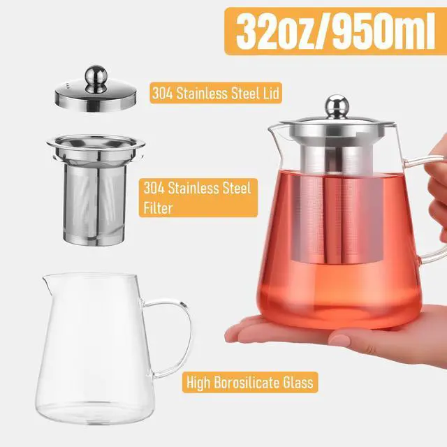Alt view image 6 of 7 - Glass Teapot 33oz/950ml, Tea Pot with Removable Infusers for Loose Tea, Borosilicate Glass Tea Kettle Tea Maker Stovetop for Camping, Tea Infuser for Loose Leaf Tea Travel