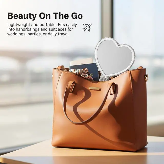 Alt view image 5 of 7 - Rhinestone Handheld Mirror, Heart Shaped Hand Mirror Glitter Cosmetic Portable Cute Travel Makeup Lash for Women Wedding Silver White