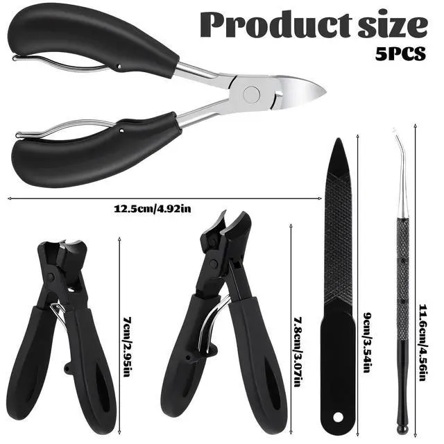 Alt view image 2 of 7 - 5Pcs Thick Toenail Clippers for Seniors Heavy Duty Toenail Clippers Toe Nail Clippers for Thick Nails for Seniors Large Ingrown Long Handled Thick Nail Clipper Angled Head for Men