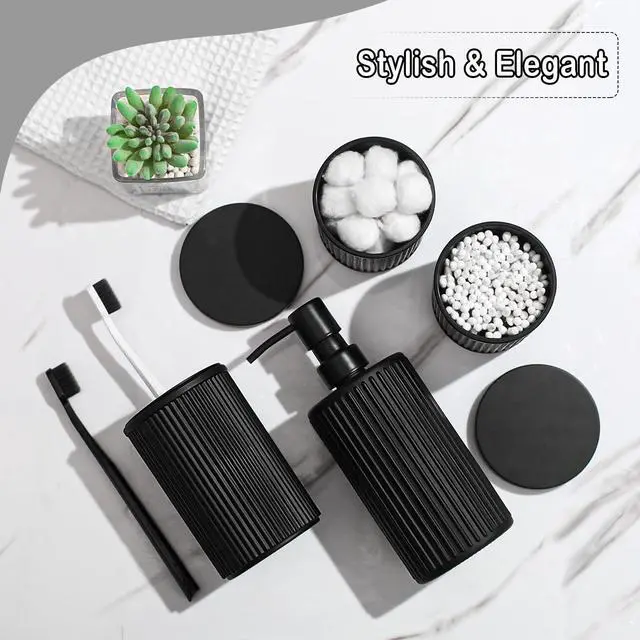 Alt view image 6 of 6 - Matte Black Bathroom Accessories Set, 4 Pcs Glass Bathroom Accessory Set, Soap Dispenser, Toothbrush Holder, Qtip Holder Set, Bathroom Sets Complete, Bathroom Sink Set for Modern Home Decor