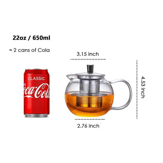 Alt view image 2 of 7 - Glass Teapot with Removable Infuser 650ml/22oz Glass Tea Kettle Teapot blooming Loose Leaf Tea pot Tea Maker Stovetop Safe (22.0, Fluid Ounces)