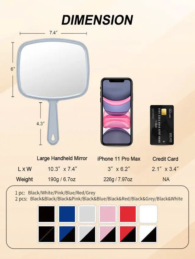 Alt view image 2 of 7 - Hand Mirror Salon Barber Hairdressing Handheld Mirror with Handle (Square Grey 7.4 x 10.3 inches)