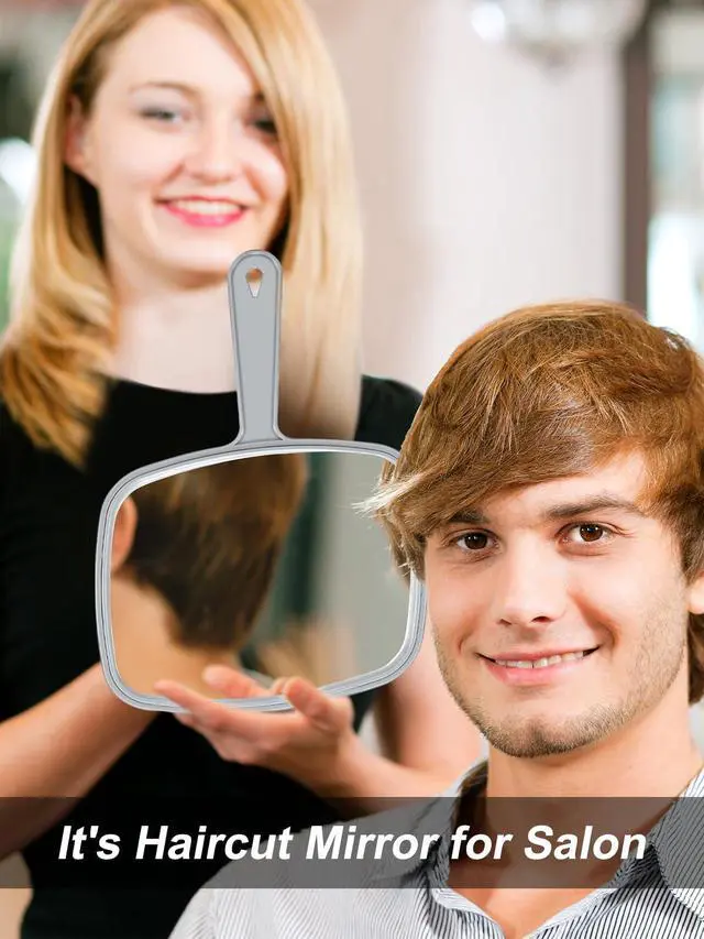 Alt view image 5 of 7 - Hand Mirror Salon Barber Hairdressing Handheld Mirror with Handle (Square Grey 7.4 x 10.3 inches)