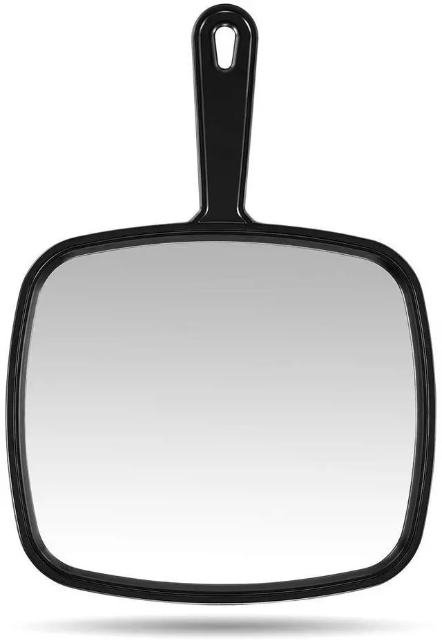Main image of Hand Mirror, 12.4" L x 9" W Salon Barber Hairdressing Handheld Mirror with Handle, Square Black