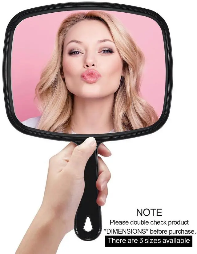 Alt view image 2 of 6 - Hand Mirror, 12.4" L x 9" W Salon Barber Hairdressing Handheld Mirror with Handle, Square Black