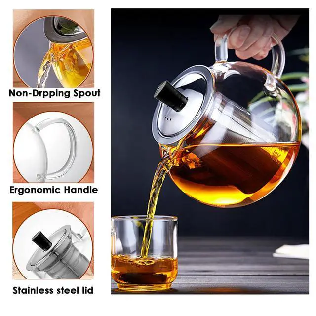 Alt view image 5 of 7 - Glass Teapot with Removable Infuser 650ml/22oz Glass Tea Kettle Teapot blooming Loose Leaf Tea pot Tea Maker Stovetop Safe (22.0, Fluid Ounces)