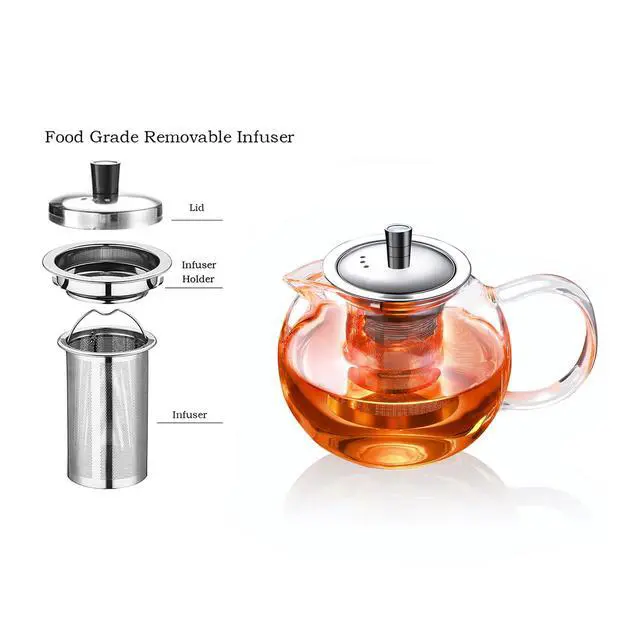Alt view image 3 of 7 - Glass Teapot with Removable Infuser 650ml/22oz Glass Tea Kettle Teapot blooming Loose Leaf Tea pot Tea Maker Stovetop Safe (22.0, Fluid Ounces)