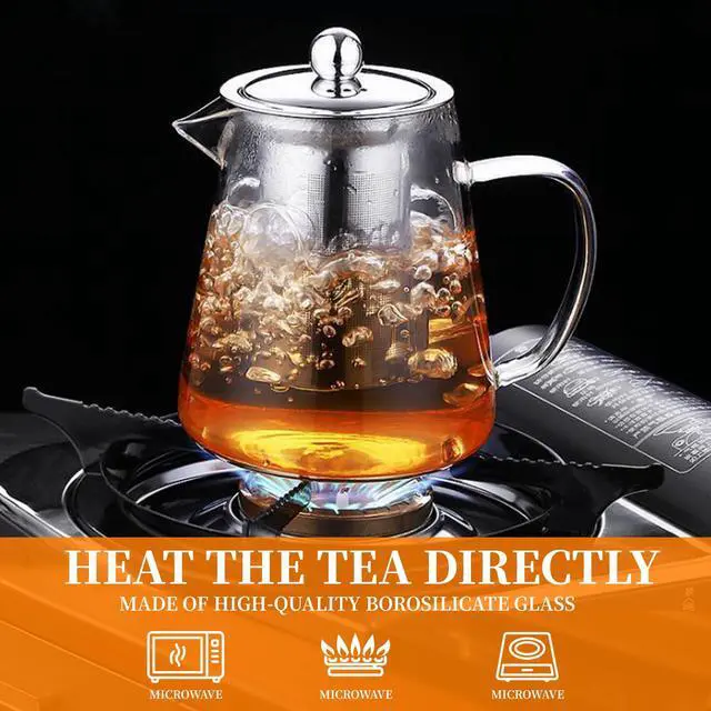 Alt view image 5 of 7 - Glass Teapot with Stainless Steel Infuser, Borosilicate Tea Kettle, Clear Tea Maker for Loose Leaf Tea (950ML)