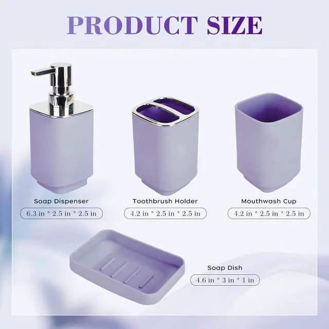 Alt view image 2 of 6 - 4Pack Bathroom Accessories Set, Bohemian Bathroom Sink Set, Contain Soap Dispenser, Toothbrush Holder, Soap Dish & Mouthwash Cup,Square soap and Toothbrush Holder Set