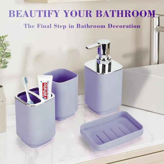 Alt view image 3 of 6 - 4Pack Bathroom Accessories Set, Bohemian Bathroom Sink Set, Contain Soap Dispenser, Toothbrush Holder, Soap Dish & Mouthwash Cup,Square soap and Toothbrush Holder Set