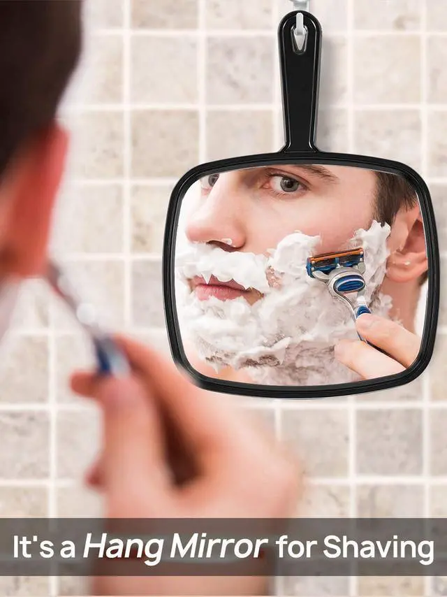 Alt view image 5 of 6 - Hand Mirror, 12.4" L x 9" W Salon Barber Hairdressing Handheld Mirror with Handle, Square Black