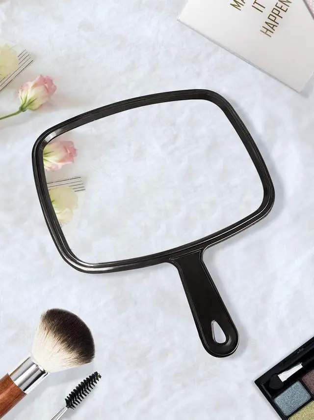 Alt view image 6 of 6 - Hand Mirror, 12.4" L x 9" W Salon Barber Hairdressing Handheld Mirror with Handle, Square Black