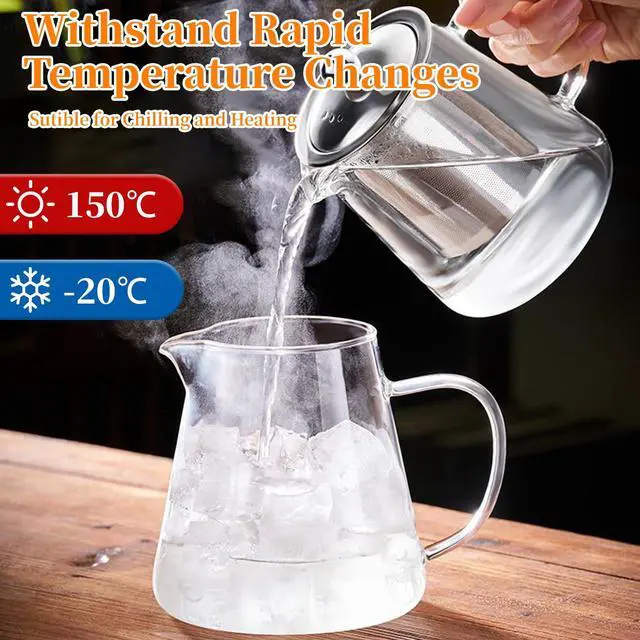 Alt view image 6 of 7 - Glass Teapot with Stainless Steel Infuser, Borosilicate Tea Kettle, Clear Tea Maker for Loose Leaf Tea (950ML)
