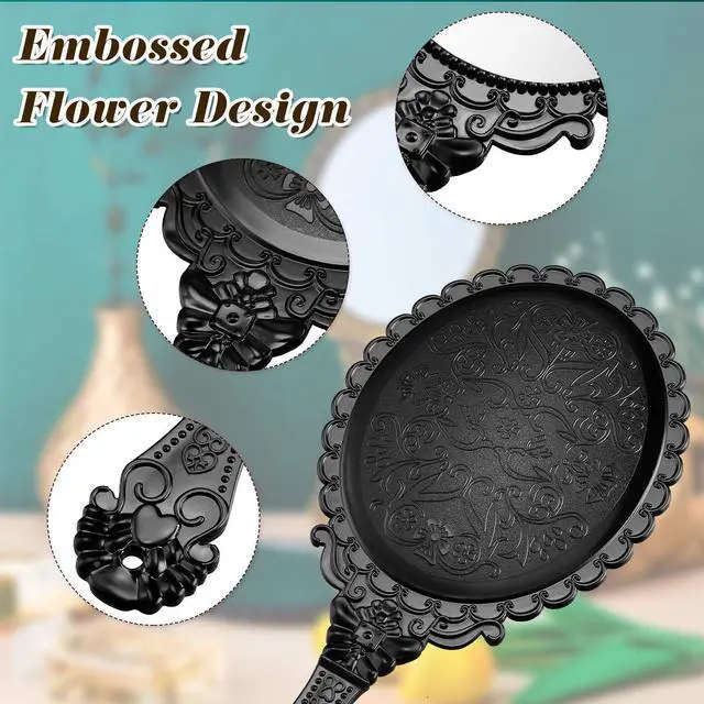 Alt view image 3 of 6 - Vintage Handheld Mirrors, 2 Pieces, Black, Bronze, Oval Shaped, Portable, Compact, with Handle, Ideal for Makeup, Hair Styling, Skin Care, Hanging as Decor