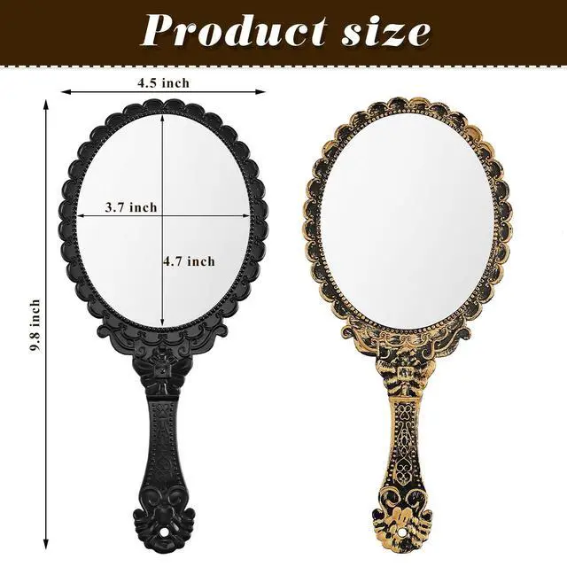 Alt view image 2 of 6 - Vintage Handheld Mirrors, 2 Pieces, Black, Bronze, Oval Shaped, Portable, Compact, with Handle, Ideal for Makeup, Hair Styling, Skin Care, Hanging as Decor