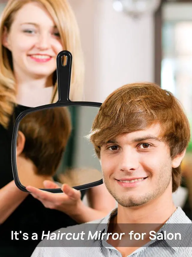 Alt view image 4 of 6 - Hand Mirror, 12.4" L x 9" W Salon Barber Hairdressing Handheld Mirror with Handle, Square Black