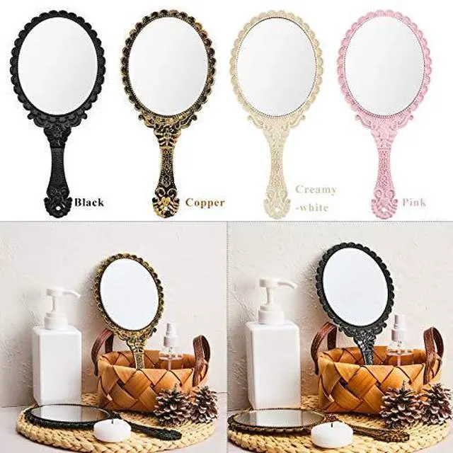 Alt view image 5 of 6 - Vintage Handheld Mirrors, 2 Pieces, Black, Bronze, Oval Shaped, Portable, Compact, with Handle, Ideal for Makeup, Hair Styling, Skin Care, Hanging as Decor