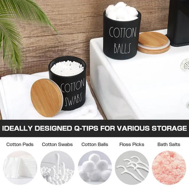 Alt view image 4 of 7 - Matte Black Bathroom Accessories Set, 5 Pcs Glass Bathroom Accessory Set with Bamboo Tray, Soap Dispenser and Toothbrush Holder Set, Qtip Holder Set, Farmhouse Boho Bathroom Set Complete