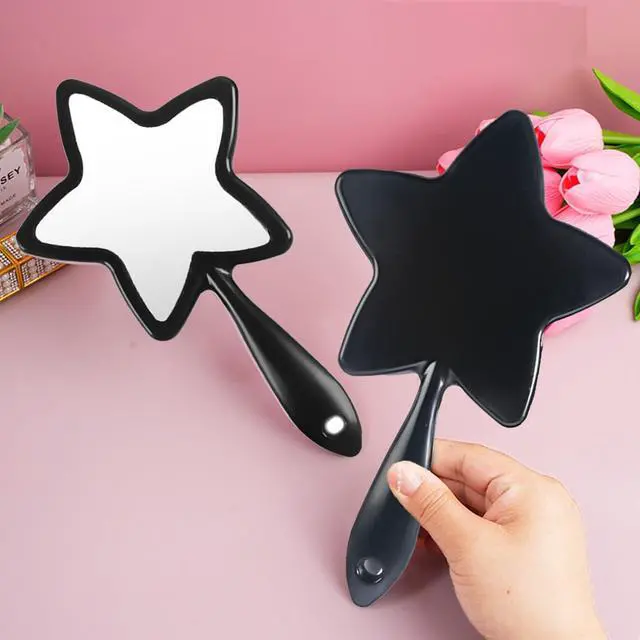 Alt view image 4 of 7 - 1Pc Star-Shaped Handheld Mirrors Plastic Travel Makeup Handheld Cosmetic Mirror Personal Portable Handle Mirror for Face Makeup, Travel, Camping, Home, Black