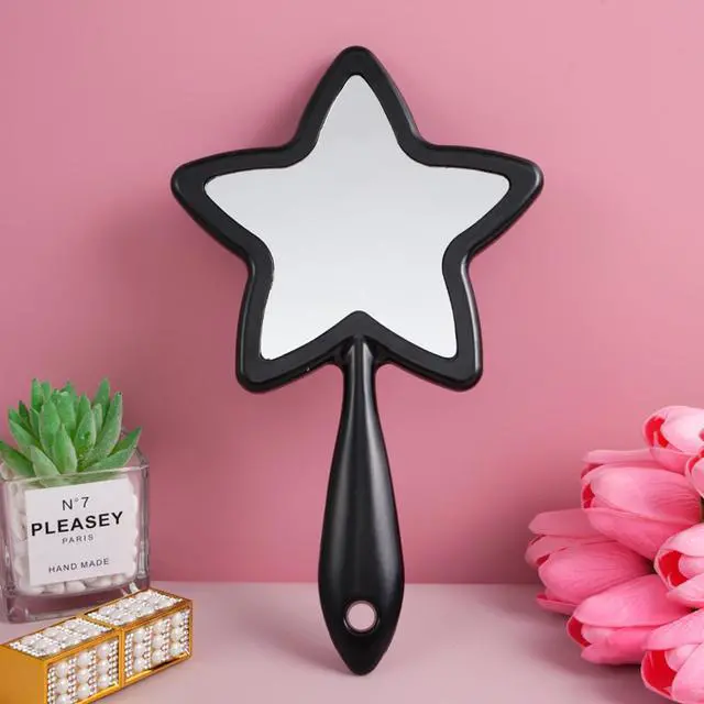 Alt view image 5 of 7 - 1Pc Star-Shaped Handheld Mirrors Plastic Travel Makeup Handheld Cosmetic Mirror Personal Portable Handle Mirror for Face Makeup, Travel, Camping, Home, Black