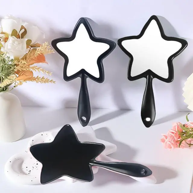 Alt view image 6 of 7 - 1Pc Star-Shaped Handheld Mirrors Plastic Travel Makeup Handheld Cosmetic Mirror Personal Portable Handle Mirror for Face Makeup, Travel, Camping, Home, Black