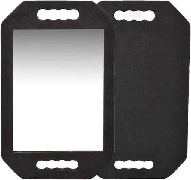 Alt view image 2 of 6 - Large Rectangular Hand Mirror with Double Handle, Salon-Grade, Black Foam Frame, 16"L x 9.8"W, Floor Mount, Modern Style