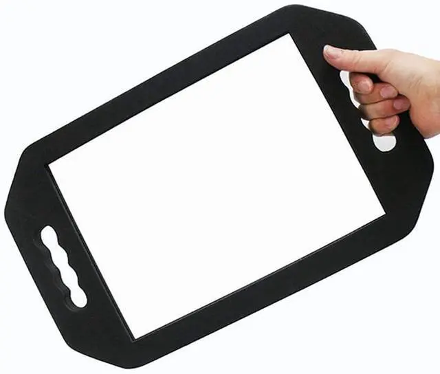 Alt view image 5 of 6 - Large Rectangular Hand Mirror with Double Handle, Salon-Grade, Black Foam Frame, 16"L x 9.8"W, Floor Mount, Modern Style