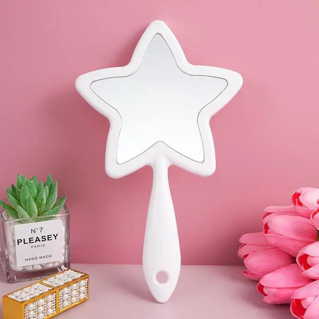 Alt view image 4 of 7 - 1Pc Star-Shaped Handheld Mirrors Plastic Travel Makeup Handheld Cosmetic Mirror Personal Portable Handle Mirror for Face Makeup, Travel, Camping, Home, White