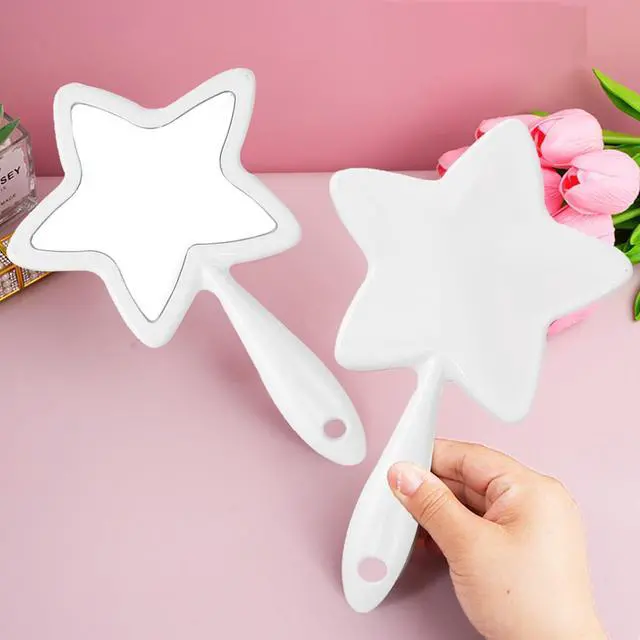 Alt view image 5 of 7 - 1Pc Star-Shaped Handheld Mirrors Plastic Travel Makeup Handheld Cosmetic Mirror Personal Portable Handle Mirror for Face Makeup, Travel, Camping, Home, White