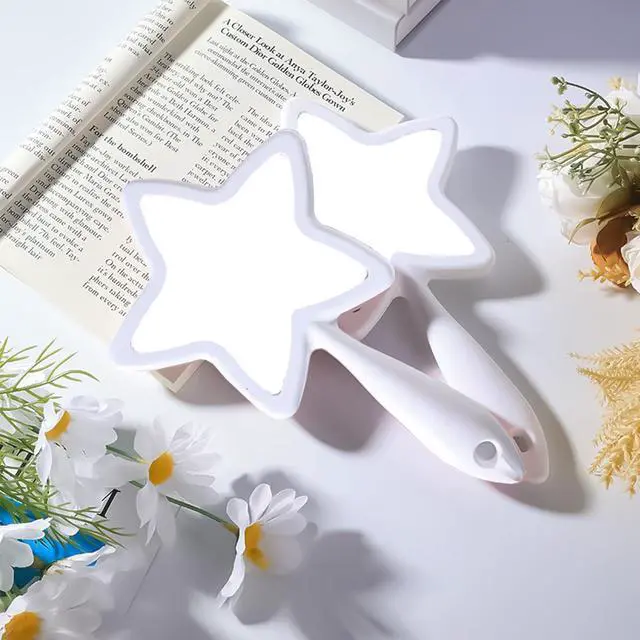 Alt view image 6 of 7 - 1Pc Star-Shaped Handheld Mirrors Plastic Travel Makeup Handheld Cosmetic Mirror Personal Portable Handle Mirror for Face Makeup, Travel, Camping, Home, White