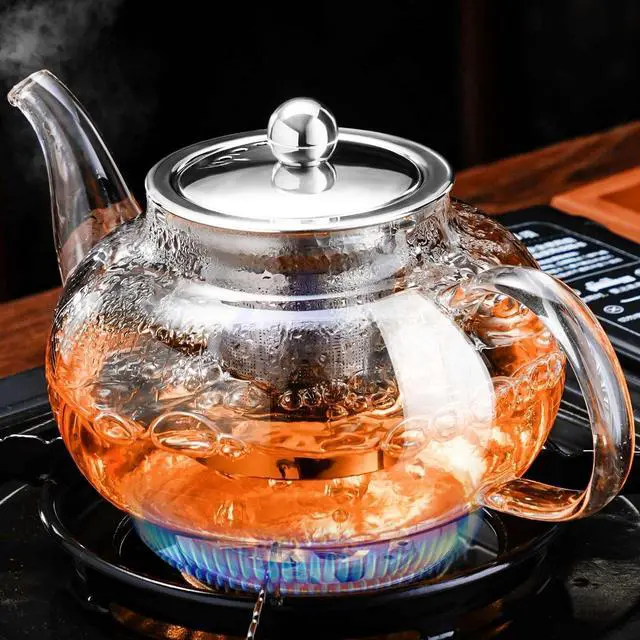 Alt view image 2 of 7 - Glass Teapot Stovetop 20 OZ/600ml, Tea pot with Removable 18/8 Stainless Steel Infuser, Borosilicate Clear Tea Kettle, Teapot Blooming and Loose Leaf Tea Maker Tea Brewer for Camping, Travel