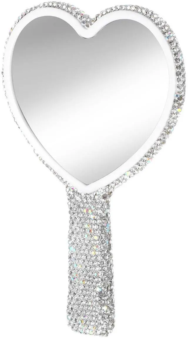 Main image of Large Heart Handheld Mirror with Handle 6.3x4.3 Inch Glitter Rhinestone Hand Held Mirror Portable Travel Cosmetic Lash Mirror for Women Wedding Birthday Valentine's Day Gift