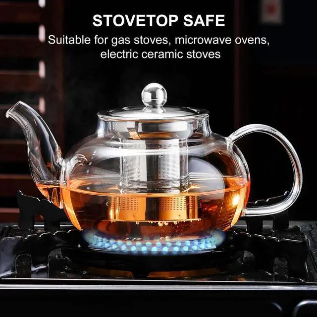 Alt view image 5 of 7 - Glass Teapot Stovetop 20 OZ/600ml, Tea pot with Removable 18/8 Stainless Steel Infuser, Borosilicate Clear Tea Kettle, Teapot Blooming and Loose Leaf Tea Maker Tea Brewer for Camping, Travel