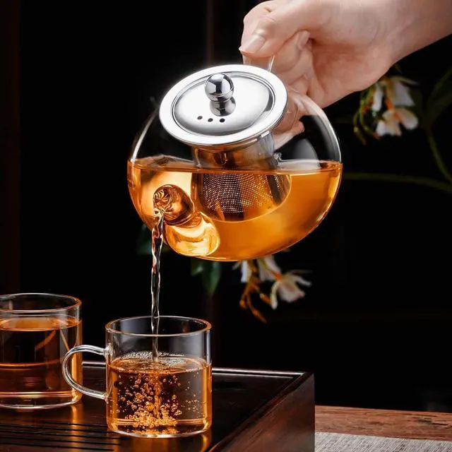 Alt view image 6 of 7 - Glass Teapot Stovetop 20 OZ/600ml, Tea pot with Removable 18/8 Stainless Steel Infuser, Borosilicate Clear Tea Kettle, Teapot Blooming and Loose Leaf Tea Maker Tea Brewer for Camping, Travel
