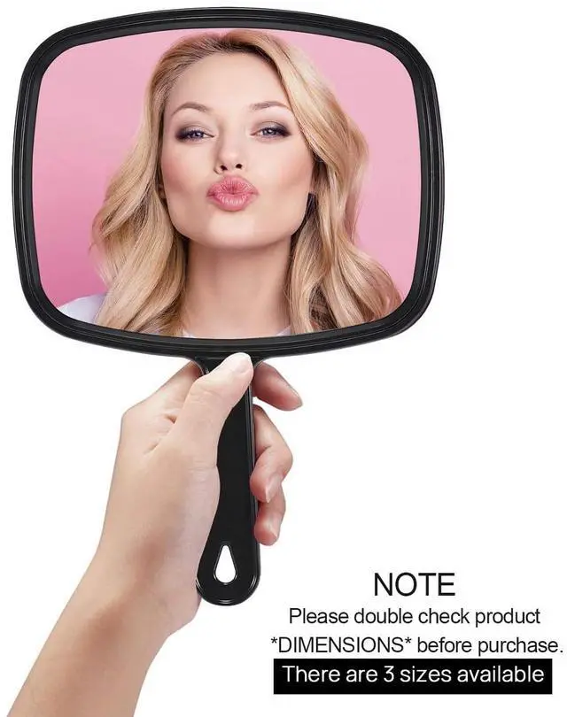 Alt view image 2 of 6 - Hand Mirror,9.3" L x 6.7" W Salon Barber Hairdressing Handheld Mirror with Handle, Square Black
