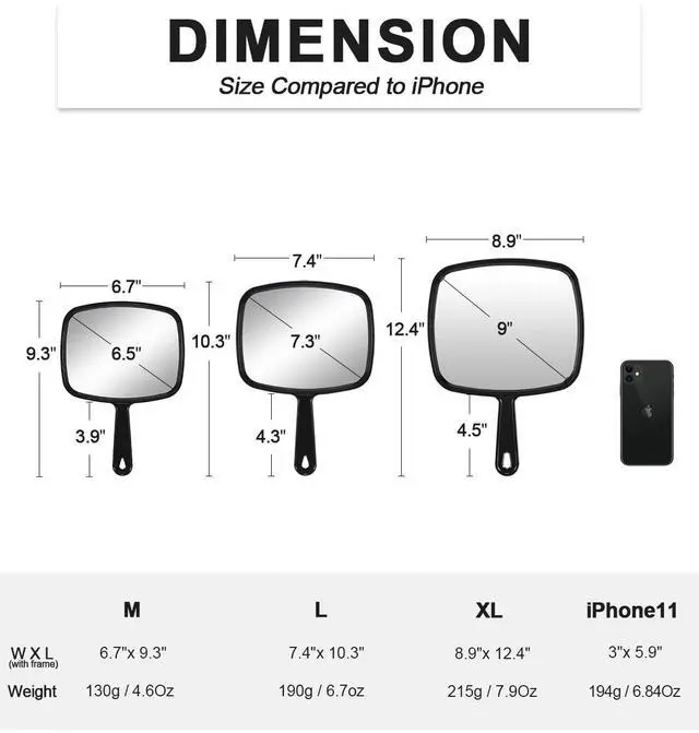 Alt view image 3 of 6 - Hand Mirror,9.3" L x 6.7" W Salon Barber Hairdressing Handheld Mirror with Handle, Square Black